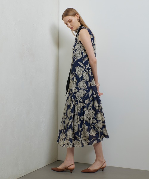 allureville ワンピース 楊柳シアーフラワープリントワンピース