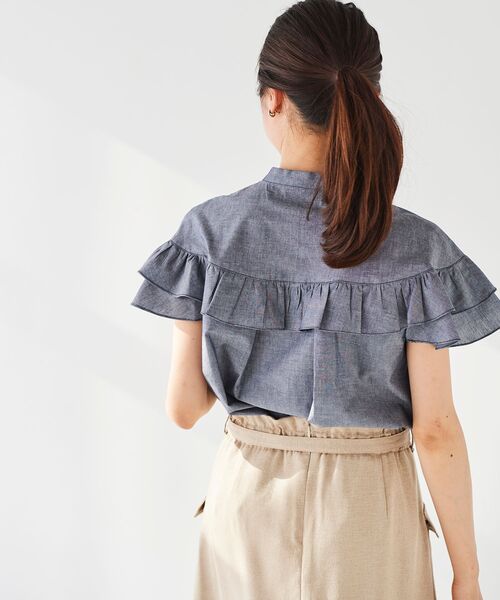 le.coeur blanc（ルクールブラン） ブラウス シャツ ダンガリーフリル