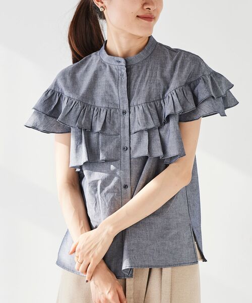 ブラウス シャツ ダンガリーフリルブラウス レディース le.coeur blanc ブラウス シャツ ダンガリーフリルブラウス