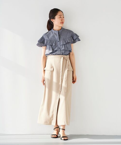 ブラウス シャツ ダンガリーフリルブラウス レディース le.coeur blanc ブラウス シャツ ダンガリーフリルブラウス