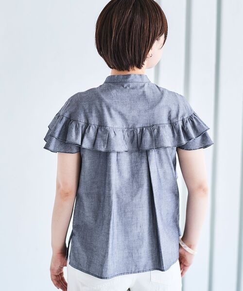 ブラウス シャツ ダンガリーフリルブラウス レディース le.coeur blanc ブラウス シャツ ダンガリーフリルブラウス