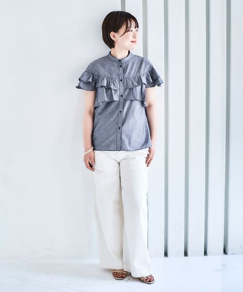 ブラウス シャツ ダンガリーフリルブラウス レディース le.coeur blanc ブラウス シャツ ダンガリーフリルブラウス