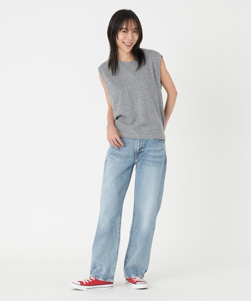 PRISTINE グレー ノースリーブ タンクトップ セール】レースアップ クロップド ノースリーブ カップ付き