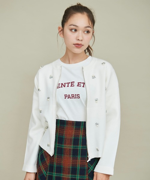 ニット ビジューニットジャケット レディース anuans】美品 ビジュー