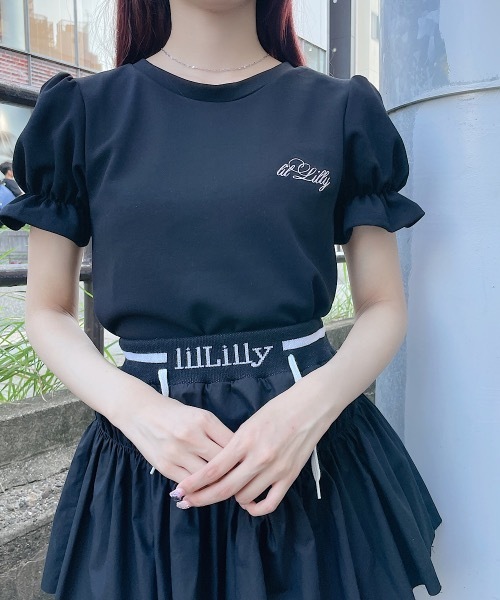 lilLilly tシャツ ロゴパフスリーブトップス レディース