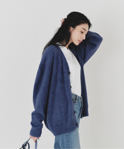 BLUE/BLUE ネイビー カーディガン WEB限定】SHIPS any:〈手洗い可能〉ジャカード バンピー コンパクト