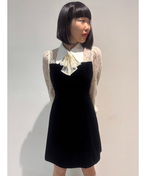 最終価格】pameo pose ベロアレースワンピースブラック 最終価格】pameo pose ベロアレースワンピースブラック