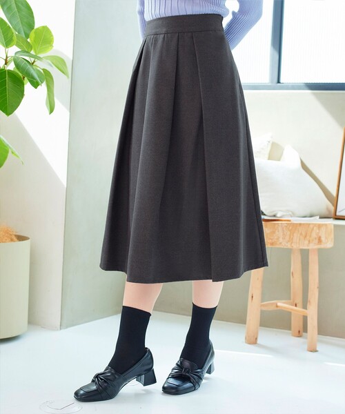 Tiaclasse スカート 「大きいサイズ」ウール調タックフレアスカート