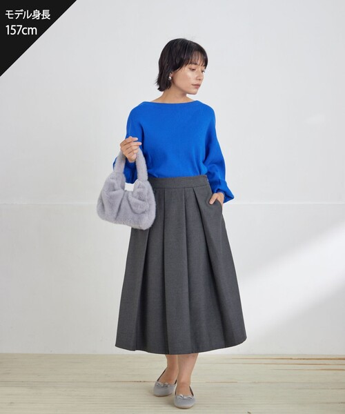 Tiaclasse スカート 「大きいサイズ」ウール調タックフレアスカート