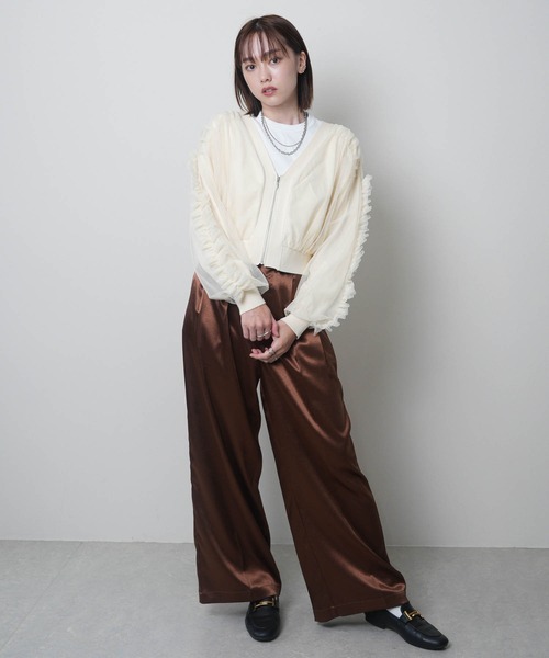 LADYMADE カーディガン フロントジップチュールフリル