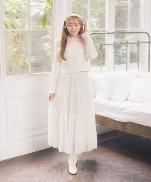 Areeam（アリーム） カーディガン 衿ファー付きケーブルカーディガン