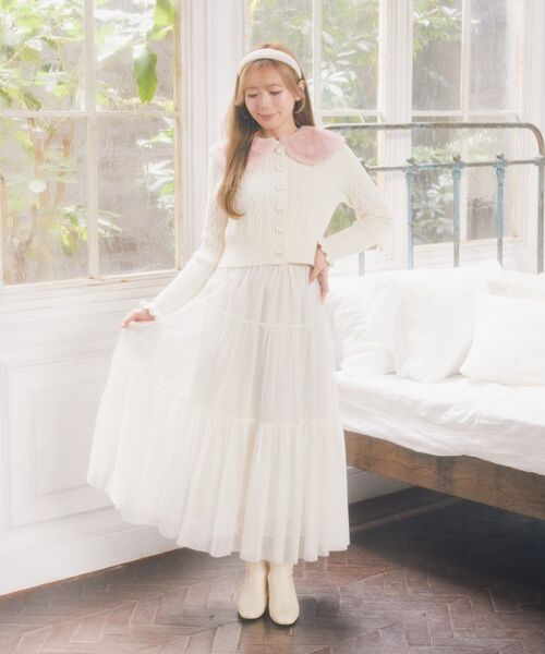 Areeam（アリーム） カーディガン 衿ファー付きケーブルカーディガン