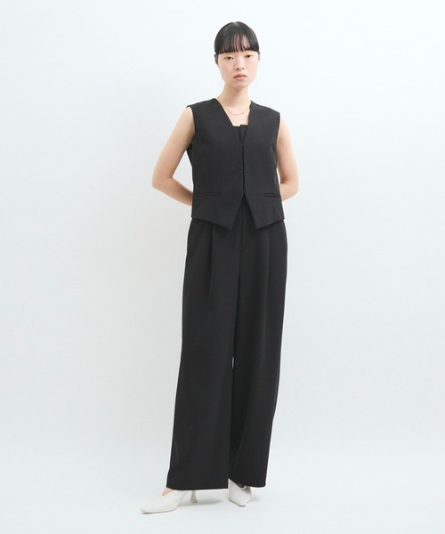 訳あり 新品 アダムエロペ 【サステナブル】 ジャケットコンビロンパース S 黒 ADAM ET ROPE'（アダムエロペ） オールインワン 「サステナブル」ジレ