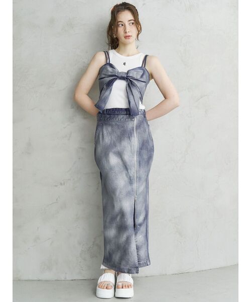 ブラウス シャツ Denim Bustier レディース CALNAMUR ブラウス シャツ GLITTER DENIM RIBBON BUSTIER