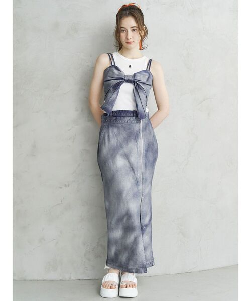 ブラウス シャツ GLITTER DENIM RIBBON BUSTIER レディース CALNAMUR ブラウス シャツ GLITTER DENIM RIBBON BUSTIER