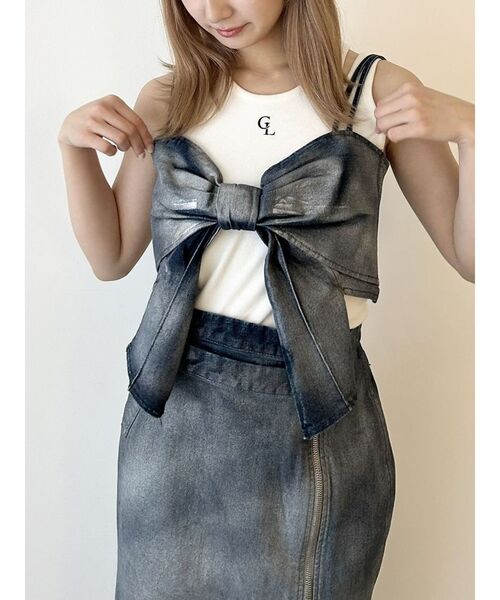 CALNAMUR ブラウス シャツ GLITTER DENIM RIBBON BUSTIER