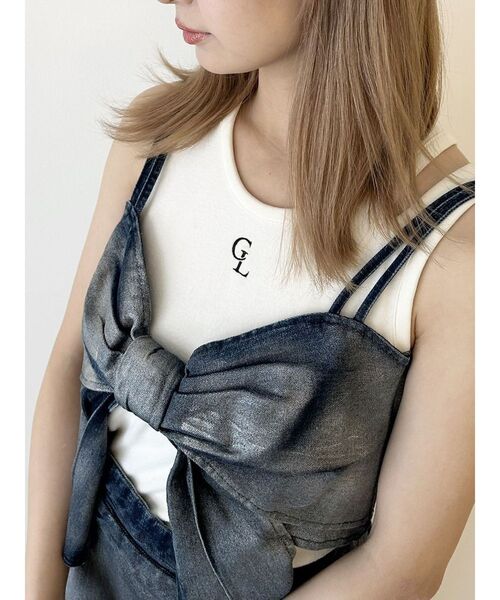 ブラウス シャツ Denim Bustier レディース CALNAMUR ブラウス シャツ GLITTER DENIM RIBBON BUSTIER