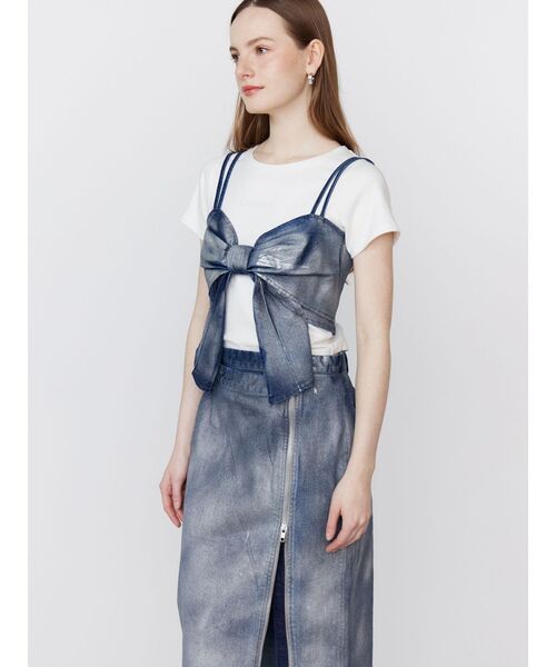 ブラウス シャツ GLITTER DENIM RIBBON BUSTIER レディース CALNAMUR ブラウス シャツ GLITTER DENIM RIBBON BUSTIER