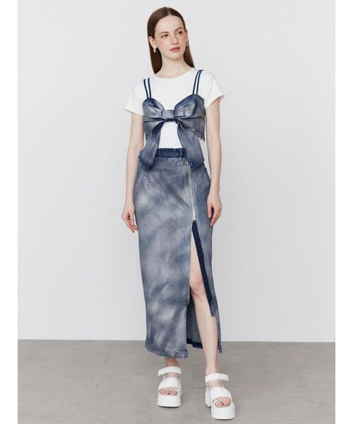 Cord embroidery ribbon bustier レディース Jacquard halterneck dress with Balmain ribbon motif black
