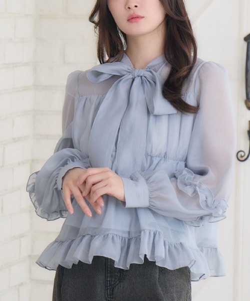 Emsexcite（エムズエキサイト） ブラウス シャツ 2wayシアーフリルBL