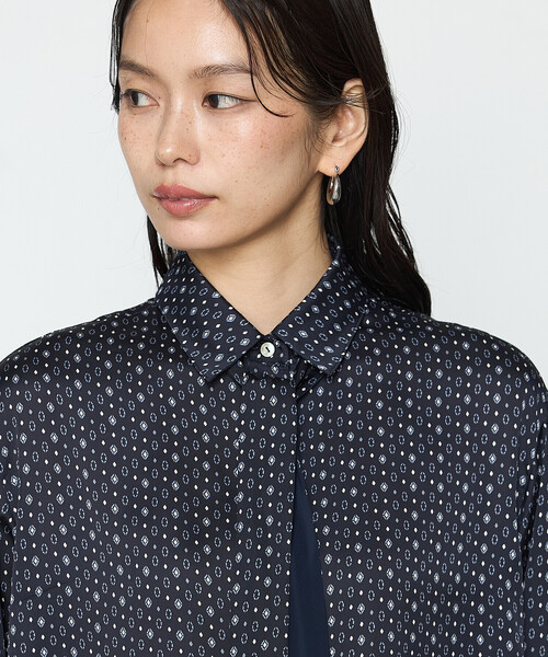 ブラウス シャツ サテンワッシャーダイヤ小紋柄 ブラウス レディース COMME CA ブラウス シャツ サテンワッシャーダイヤ小紋柄
