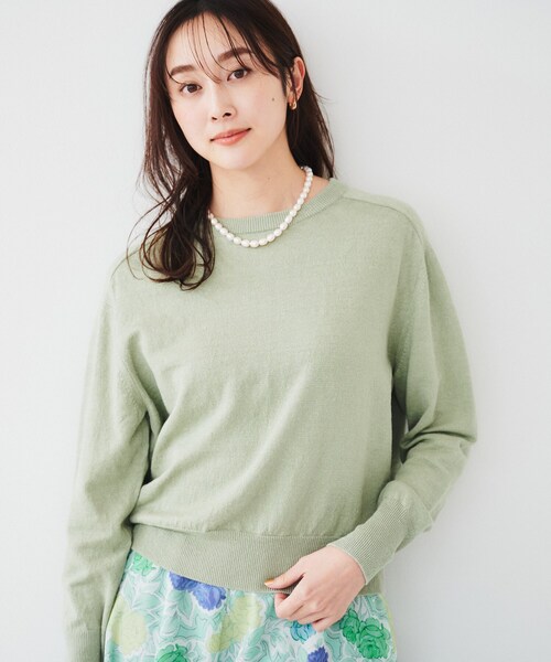 ニット セーター 「アンサンブル可能/洗える」リネン混ベーシックプルオーバー レディース