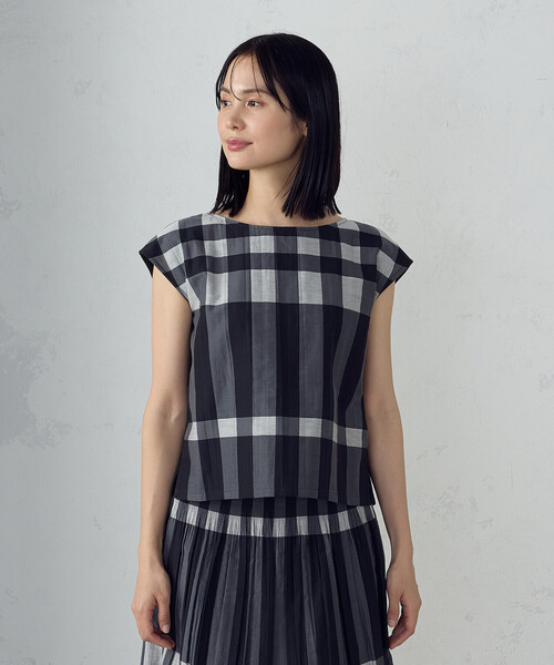 COMME CA ISM ブラウス シャツ 風通チェック シャツプルオーバー
