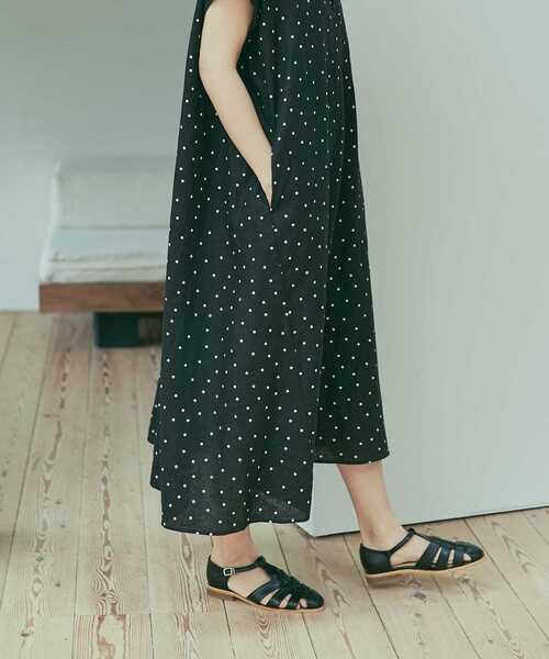 URBAN RESEARCH DOORS ワンピース リネンドットフレアワンピース