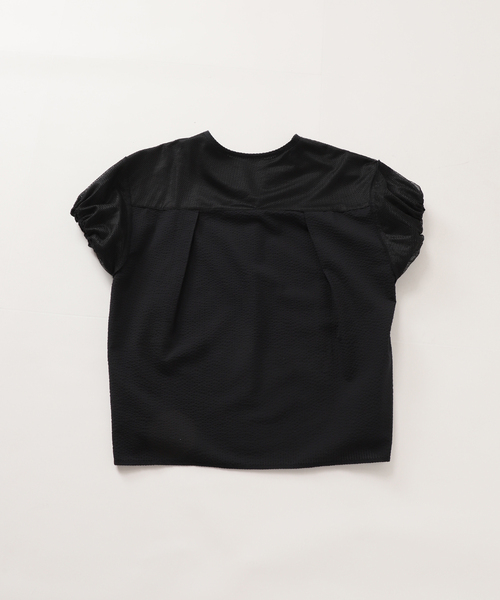 tシャツ 「洗える」さらっと快適サッカーギャザースリーブ ブラウス レディース 組曲 tシャツ 「洗える」さらっと快適サッカーギャザースリーブ