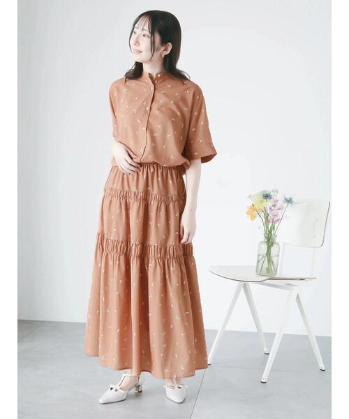 COYSEIO ダブルシャーリングスカート Te chichi TERRASSE ロング スカート 「日比谷花壇コラボ」プリント