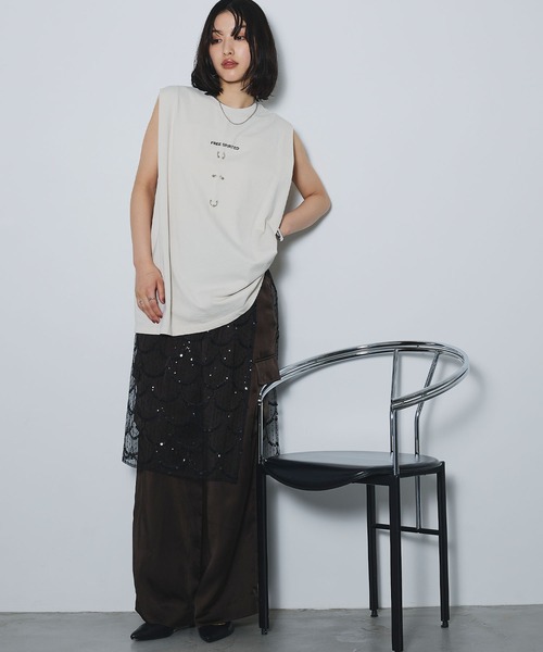 tシャツ ボディピアスノースリーブTシャツ レディース