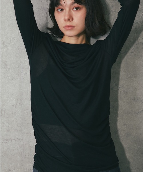 tシャツ シアーリブオフショルダートップス レディース