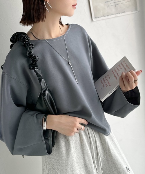 tシャツ ふんわり袖で、大人映え。ランタンスリーブ切替ステッチプルオーバー（長袖） レディース | classicalelf | 05