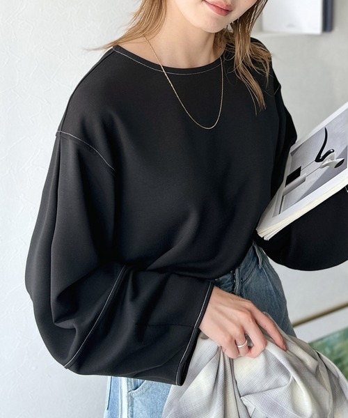 tシャツ ふんわり袖で、大人映え。ランタンスリーブ切替ステッチプルオーバー（長袖） レディース | classicalelf | 13