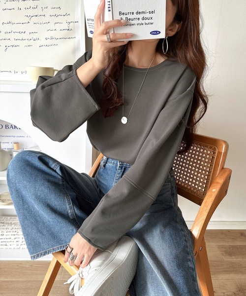 tシャツ ふんわり袖で、大人映え。ランタンスリーブ切替ステッチプルオーバー（長袖） レディース | classicalelf | 17