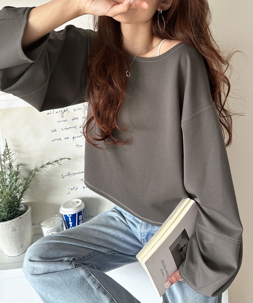 tシャツ ふんわり袖で、大人映え。ランタンスリーブ切替ステッチプルオーバー（長袖） レディース | classicalelf | 20