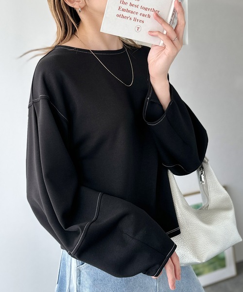 tシャツ ふんわり袖で、大人映え。ランタンスリーブ切替ステッチプルオーバー（長袖） レディース | classicalelf | 15