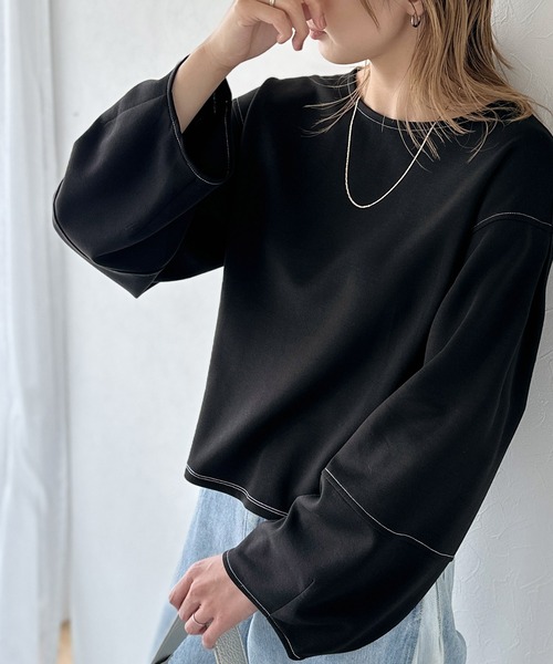 tシャツ ふんわり袖で、大人映え。ランタンスリーブ切替ステッチプルオーバー（長袖） レディース | classicalelf | 14