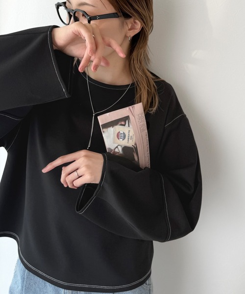 tシャツ ふんわり袖で、大人映え。ランタンスリーブ切替ステッチプルオーバー（長袖） レディース | classicalelf | 12