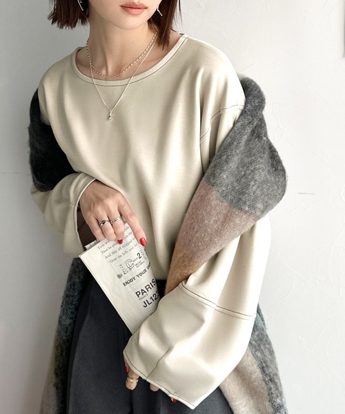tシャツ ふんわり袖で、大人映え。ランタンスリーブ切替ステッチプルオーバー（長袖） レディース | classicalelf | 22