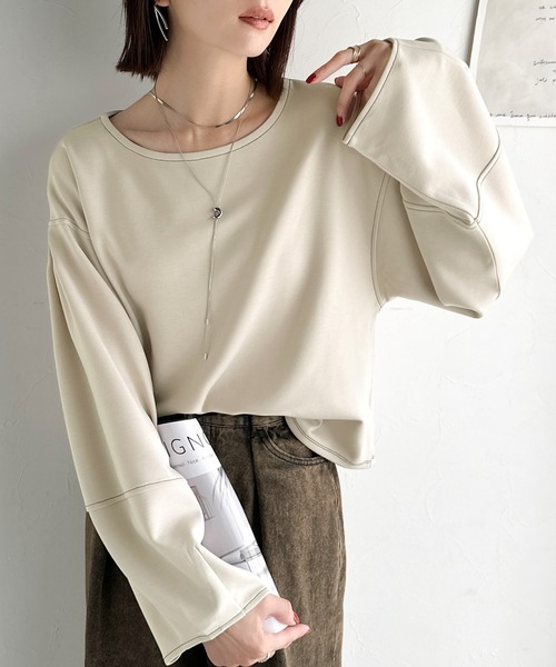 tシャツ ふんわり袖で、大人映え。ランタンスリーブ切替ステッチプルオーバー（長袖） レディース | classicalelf | 24