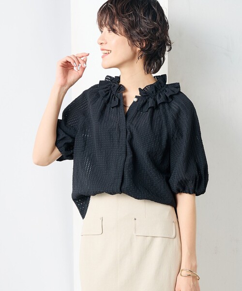 NOLLEY'S sophi　サッカーチェックフリルネックブラウス NOLLEY'S Sophi ブラウス シャツ サッカーチェックフリルネック