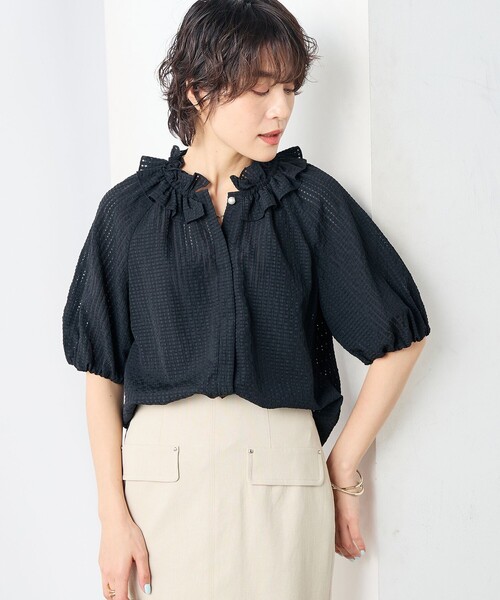NOLLEY'S Sophi ブラウス シャツ サッカーチェックフリルネック