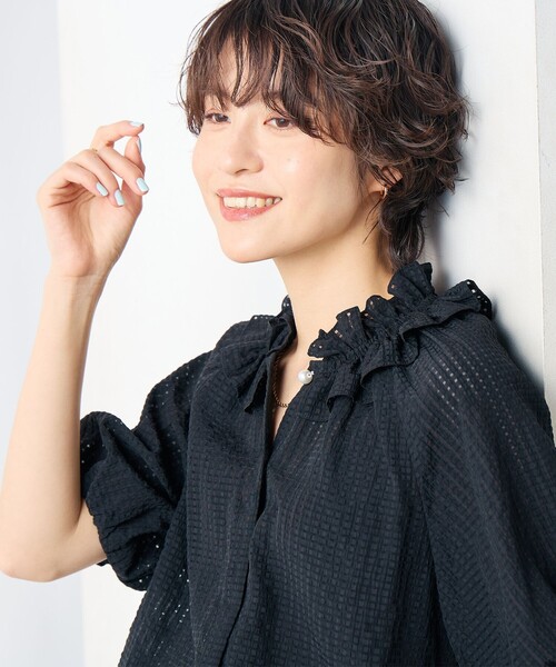NOLLEY'S sophi　サッカーチェックフリルネックブラウス NOLLEY'S Sophi ブラウス シャツ サッカーチェックフリルネック