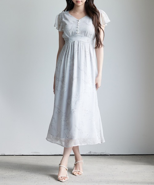 SAISON DE PAPILLON ワンピース ふんわり花柄シフォンロング