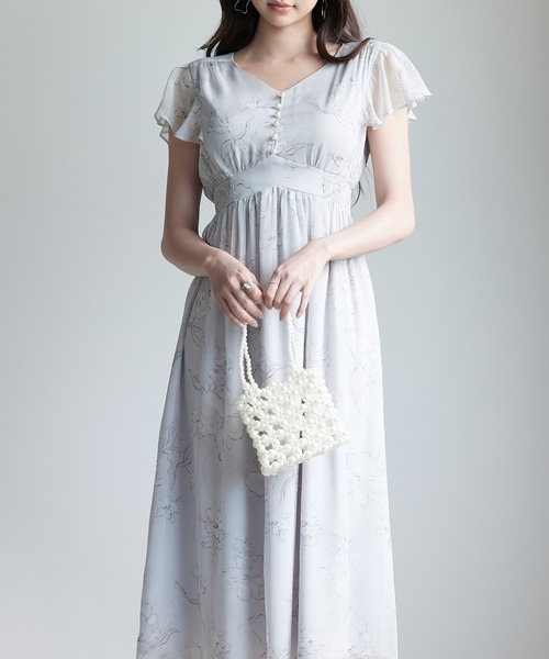 SAISON DE PAPILLON ワンピース ふんわり花柄シフォンロング