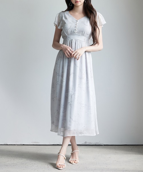 東京ソワール 高級 2way ロングドレス ワンピース シフォンフリル 花柄 東京ソワール 高級 2way ロングドレス ワンピース シフォン