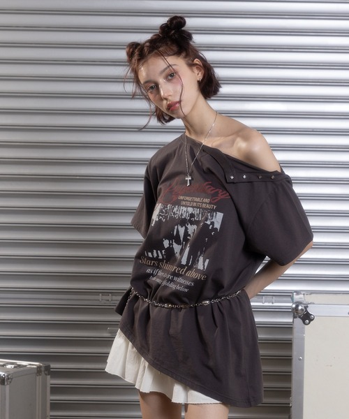 tシャツ 2WAYアシンメトリーヴィンテージTシャツ レディース ACLENT tシャツ 2WAYアシンメトリーヴィンテージTシャツ
