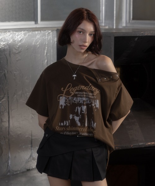 tシャツ 2WAYアシンメトリーヴィンテージTシャツ レディース ACLENT tシャツ 2WAYアシンメトリーヴィンテージTシャツ