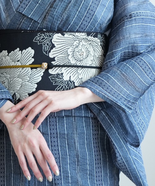 帯単品 小袋帯 utatane 博多織 長尺 正絹 牡丹 ブラック×アイボリー 日本製 レディース | utatane | 08